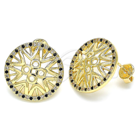 Arete Dormilona 02.233.0018.1 Oro Laminado, con Negro and Blanca Micro Pave, Pulido, Tono Dorado