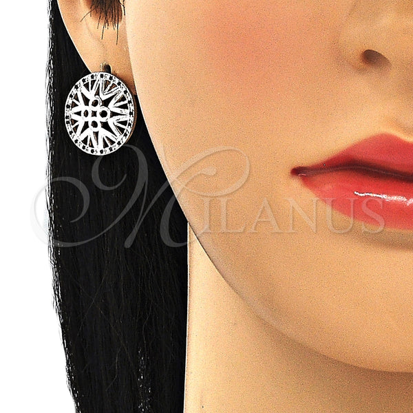 Arete Dormilona 02.233.0018.4 Rodio Laminado, con Micro Pave Negro y Blanca, Pulido, Rodinado