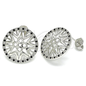 Arete Dormilona 02.233.0018.4 Rodio Laminado, con Micro Pave Negro y Blanca, Pulido, Rodinado