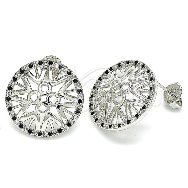 Arete Dormilona 02.233.0018.4 Rodio Laminado, con Micro Pave Negro y Blanca, Pulido, Rodinado