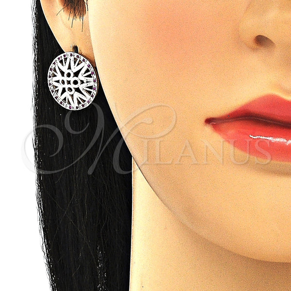 Arete Dormilona 02.233.0018.5 Rodio Laminado, con Micro Pave Rubi y Blanca, Pulido, Rodinado