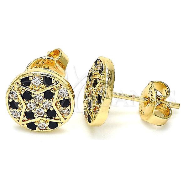 Arete Dormilona 02.233.0019.1 Oro Laminado, con Negro and Blanca Micro Pave, Pulido, Tono Dorado