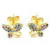 Arete Dormilona 02.233.0022 Oro Laminado, Diseño de Mariposa, con Multicolor Micro Pave, Pulido, Tono Dorado