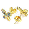 Arete Dormilona 02.233.0022 Oro Laminado, Diseño de Mariposa, con Multicolor Micro Pave, Pulido, Tono Dorado
