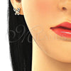 Arete Dormilona 02.233.0022.1 Oro Laminado, Diseño de Mariposa, con Negro and Blanca Micro Pave, Pulido, Tono Dorado