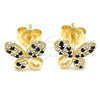 Arete Dormilona 02.233.0022.1 Oro Laminado, Diseño de Mariposa, con Negro and Blanca Micro Pave, Pulido, Tono Dorado