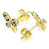 Arete Dormilona 02.233.0022.1 Oro Laminado, Diseño de Mariposa, con Negro and Blanca Micro Pave, Pulido, Tono Dorado