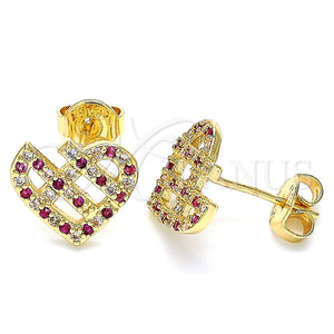 Arete Dormilona 02.233.0023.2 Oro Laminado, Diseño de Corazón, con Rubi and Blanca Micro Pave, Pulido, Tono Dorado