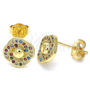 Arete Dormilona 02.233.0025 Oro Laminado, Diseño de Flor, con Multicolor Micro Pave, Pulido, Tono Dorado