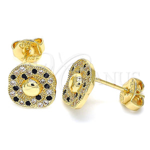 Arete Dormilona 02.233.0025.1 Oro Laminado, con Negro and Blanca Micro Pave, Pulido, Tono Dorado