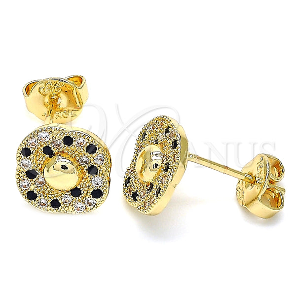 Arete Dormilona 02.233.0025.1 Oro Laminado, con Negro and Blanca Micro Pave, Pulido, Tono Dorado