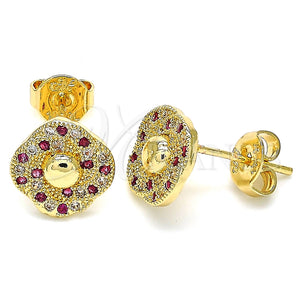 Arete Dormilona 02.233.0025.2 Oro Laminado, con Rubi and Blanca Micro Pave, Pulido, Tono Dorado