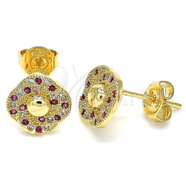 Arete Dormilona 02.233.0025.2 Oro Laminado, con Rubi and Blanca Micro Pave, Pulido, Tono Dorado