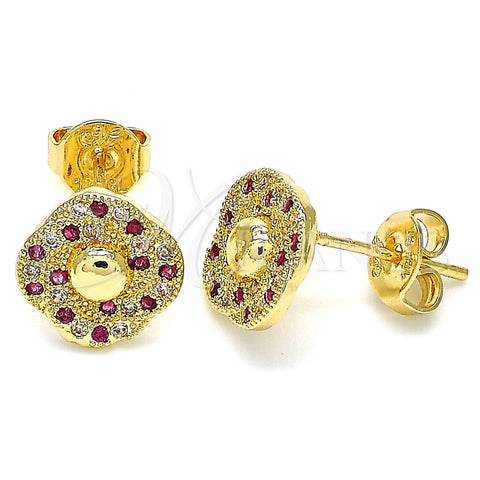 Arete Dormilona 02.233.0025.2 Oro Laminado, con Rubi and Blanca Micro Pave, Pulido, Tono Dorado