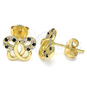 Arete Dormilona 02.233.0026.1 Oro Laminado, Diseño de Mariposa, con Negro and Blanca Micro Pave, Pulido, Tono Dorado