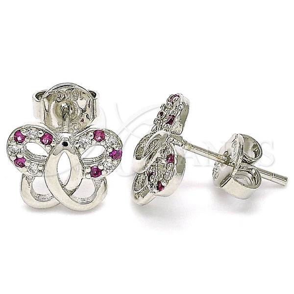 Arete Dormilona 02.233.0026.5 Rodio Laminado, Diseño de Mariposa, con Rubi and Blanca Micro Pave, Pulido, Rodinado