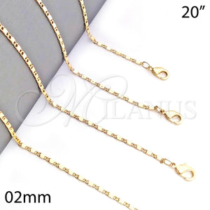 Gargantilla Basica 04.213.0029.20 Oro Laminado, Pulido, Tono Dorado (0.60 Gauge, 02 MM Thickness, 20 Inches Length)