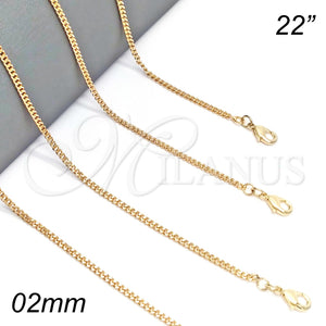 Gargantilla Basica 04.213.0090.22 Oro Laminado, Diseño de Miami Cubana, Pulido, Tono Dorado (02 MM Thickness, 22 Inches Length)