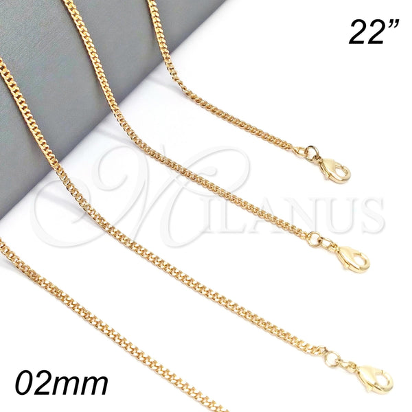 Gargantilla Basica 04.213.0090.22 Oro Laminado, Diseño de Miami Cubana, Pulido, Tono Dorado (02 MM Thickness, 22 Inches Length)
