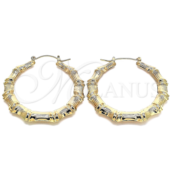 Argolla Grande 02.60.0149.55 Oro Laminado, Diseño de Bambu y Hueco, Pulido, Tono Dorado