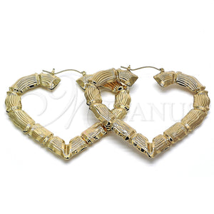 Argolla Extra Grande 02.60.0150.85 Oro Laminado, Diseño de Corazón y Bambu, Pulido, Tono Dorado