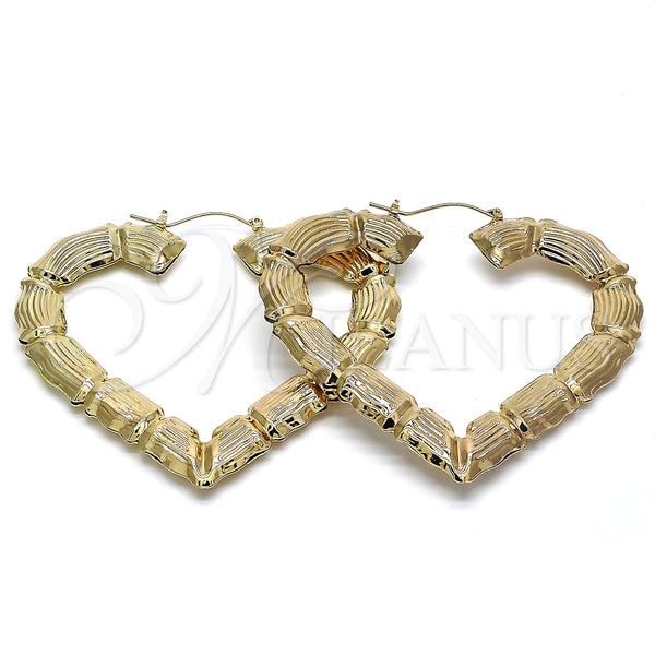 Argolla Extra Grande 02.60.0150.85 Oro Laminado, Diseño de Corazón y Bambu, Pulido, Tono Dorado