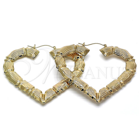 Argolla Extra Grande 02.60.0150.85 Oro Laminado, Diseño de Corazón y Bambu, Pulido, Tono Dorado