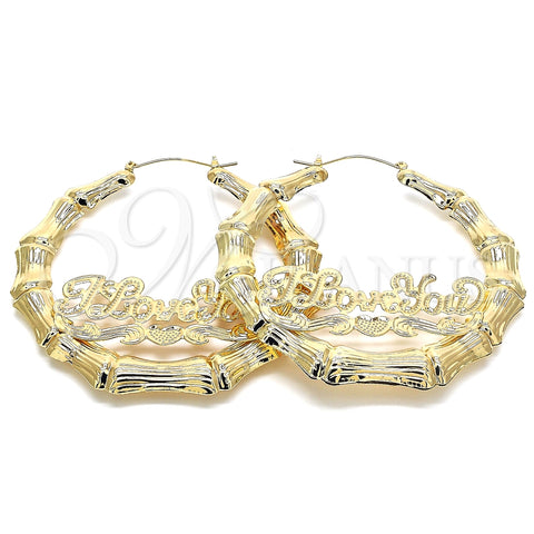 Argolla Extra Grande 02.60.0152.85 Oro Laminado, Diseño de Con Nombre y Bambu, Pulido, Tono Dorado