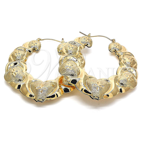 Argolla Extra Grande 02.60.0154.65 Oro Laminado, Diseño de Besos y Abrazos y Bambu, Pulido, Tono Dorado