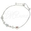 Pulsera Elegante 03.175.0001.11 Plata Rodinada, Diseño de Corazón, con Zirconia Cubica Multicolor y Micro Pave Blanca, Pulido, Rodinado (Grosor 01 MM, 11 Pulgadas de Largo)