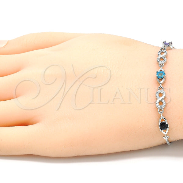 Pulsera Elegante 03.175.0002.11 Plata Rodinada, Diseño de Infinito, con Zirconia Cubica Multicolor, Pulido, Rodinado (Grosor 01 MM, 11 Pulgadas de Largo)
