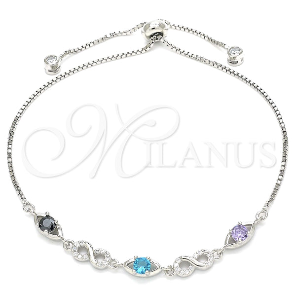 Pulsera Elegante 03.175.0002.11 Plata Rodinada, Diseño de Infinito, con Zirconia Cubica Multicolor, Pulido, Rodinado (Grosor 01 MM, 11 Pulgadas de Largo)