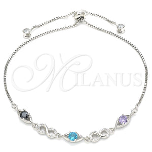 Pulsera Elegante 03.175.0002.11 Plata Rodinada, Diseño de Infinito, con Zirconia Cubica Multicolor, Pulido, Rodinado (Grosor 01 MM, 11 Pulgadas de Largo)