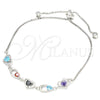 Pulsera Elegante 03.175.0003.11 Plata Rodinada, Diseño de Corazón y Gota, con Zirconia Cubica Multicolor, Pulido, Rodinado (Grosor 01 MM, 11 Pulgadas de Largo)