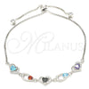 Pulsera Elegante 03.175.0003.11 Plata Rodinada, Diseño de Corazón y Gota, con Zirconia Cubica Multicolor, Pulido, Rodinado (Grosor 01 MM, 11 Pulgadas de Largo)