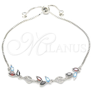 Pulsera Elegante 03.175.0005.11 Plata Rodinada, Diseño de Oja, con Zirconia Cubica Multicolor y Micro Pave Blanca, Pulido, Rodinado (Grosor 01 MM, 11 Pulgadas de Largo)
