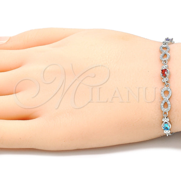 Pulsera Elegante 03.175.0006.11 Plata Rodinada, Diseño de Búho y Infinito, con Zirconia Cubica Multicolor y Micro Pave Blanca, Pulido, Rodinado (Grosor 01 MM, 11 Pulgadas de Largo)