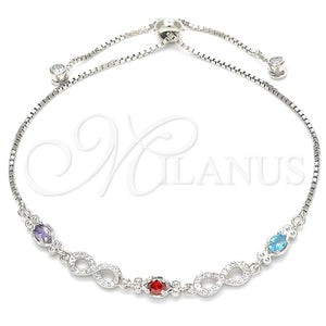 Pulsera Elegante 03.175.0006.11 Plata Rodinada, Diseño de Búho y Infinito, con Zirconia Cubica Multicolor y Micro Pave Blanca, Pulido, Rodinado (Grosor 01 MM, 11 Pulgadas de Largo)
