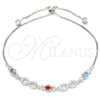 Pulsera Elegante 03.175.0006.11 Plata Rodinada, Diseño de Búho y Infinito, con Zirconia Cubica Multicolor y Micro Pave Blanca, Pulido, Rodinado (Grosor 01 MM, 11 Pulgadas de Largo)