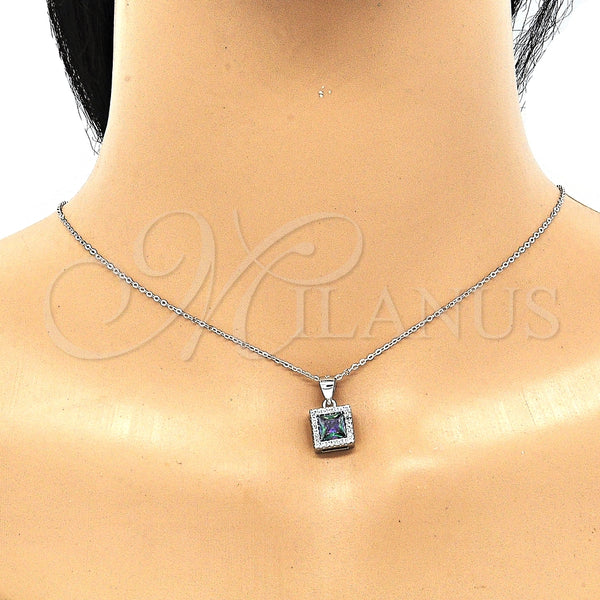 Juego de Arete y Dije de Adulto 10.175.0073.5 Plata Rodinada, con Zirconia Cubica Vitrail Medium y Cristal Blanca, Pulido, Rodinado