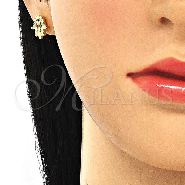 Arete Dormilona 02.336.0118.2 Plata Rodinada, Diseño de Mano de Dios, con Zirconia Cubica Blanca, Pulido, Tono Dorado