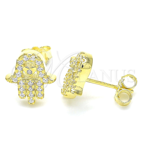 Arete Dormilona 02.336.0118.2 Plata Rodinada, Diseño de Mano de Dios, con Zirconia Cubica Blanca, Pulido, Tono Dorado