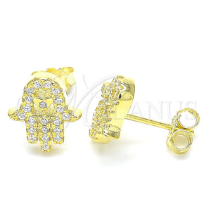 Arete Dormilona 02.336.0118.2 Plata Rodinada, Diseño de Mano de Dios, con Zirconia Cubica Blanca, Pulido, Tono Dorado