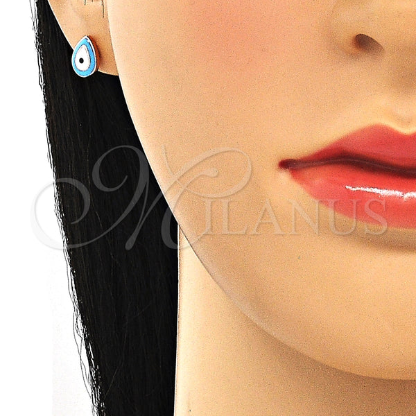 Arete Dormilona 02.336.0119.2 Plata Rodinada, Diseño de Gota, Esmaltado Turquesa, Tono Rosado