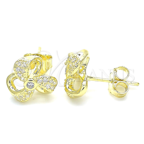 Arete Dormilona 02.336.0121.2 Plata Rodinada, Diseño de Flor, con Zirconia Cubica Blanca, Pulido, Tono Dorado