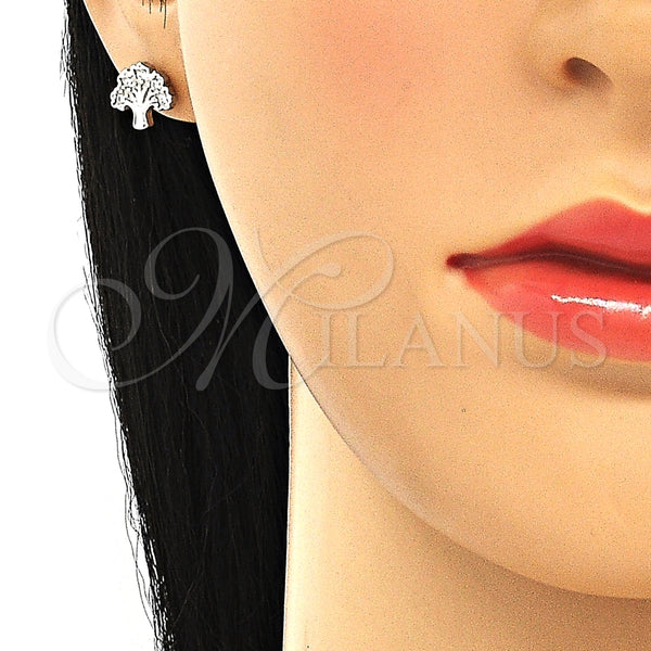 Arete Dormilona 02.336.0122 Plata Rodinada, Diseño de Ãrbol, con Zirconia Cubica Blanca, Pulido, Rodinado