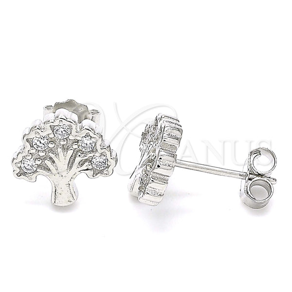 Arete Dormilona 02.336.0122 Plata Rodinada, Diseño de Ãrbol, con Zirconia Cubica Blanca, Pulido, Rodinado