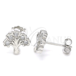 Arete Dormilona 02.336.0122 Plata Rodinada, Diseño de Ãrbol, con Zirconia Cubica Blanca, Pulido, Rodinado