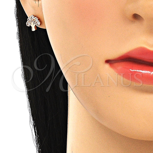 Arete Dormilona 02.336.0122.1 Plata Rodinada, Diseño de Ãrbol, con Zirconia Cubica Blanca, Pulido, Tono Rosado