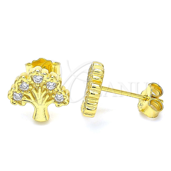 Arete Dormilona 02.336.0122.2 Plata Rodinada, Diseño de Ãrbol, con Zirconia Cubica Blanca, Pulido, Tono Dorado